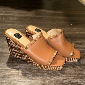 White House Black Market Brown Studded Wedge Sandals